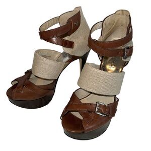 Michael Kors Canvas and Leather Stiletto Platform Heels 7 M